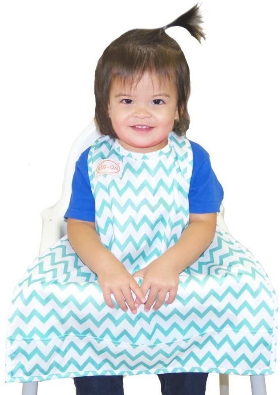 BIB-ON, A New, Full-Coverage Bib and Apron Combination for Infant, Baby, Toddler Ages 0-4. (Teal Chevron)