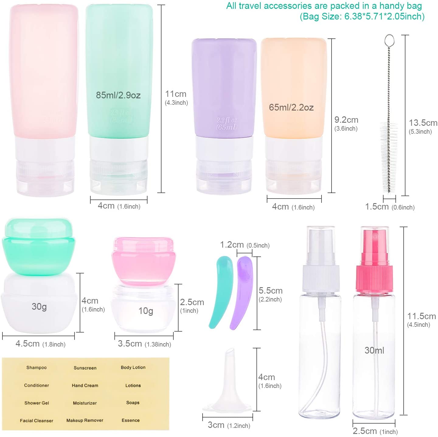 Morfone 16 Pack Travel Bottles Set for Toiletries TSA Approved Travel Containers Leak Proof Silicone Squeezable Travel Accessories 2oz 3oz for Shampoo Conditioner Lotion Body Wash (BPA Free) - Image 2