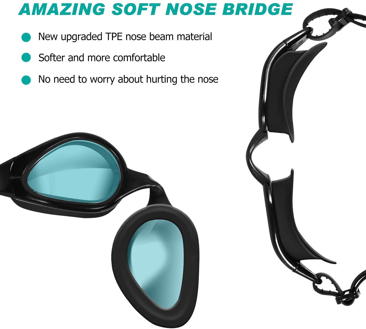 TOPLUS Swimming Goggles, No Leaking Anti Fog UV Protection Swim Goggles Soft Silicone Nose Bridge for Men Women, Junior - Image 4