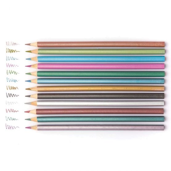 Baker Ross AR934 Metallic Colouring Pencils-Pack of 12, Essentials for Kids Drawings and All Arts and Crafts Activities, Assorted, 12 Count (Pack of 1) - Image 2