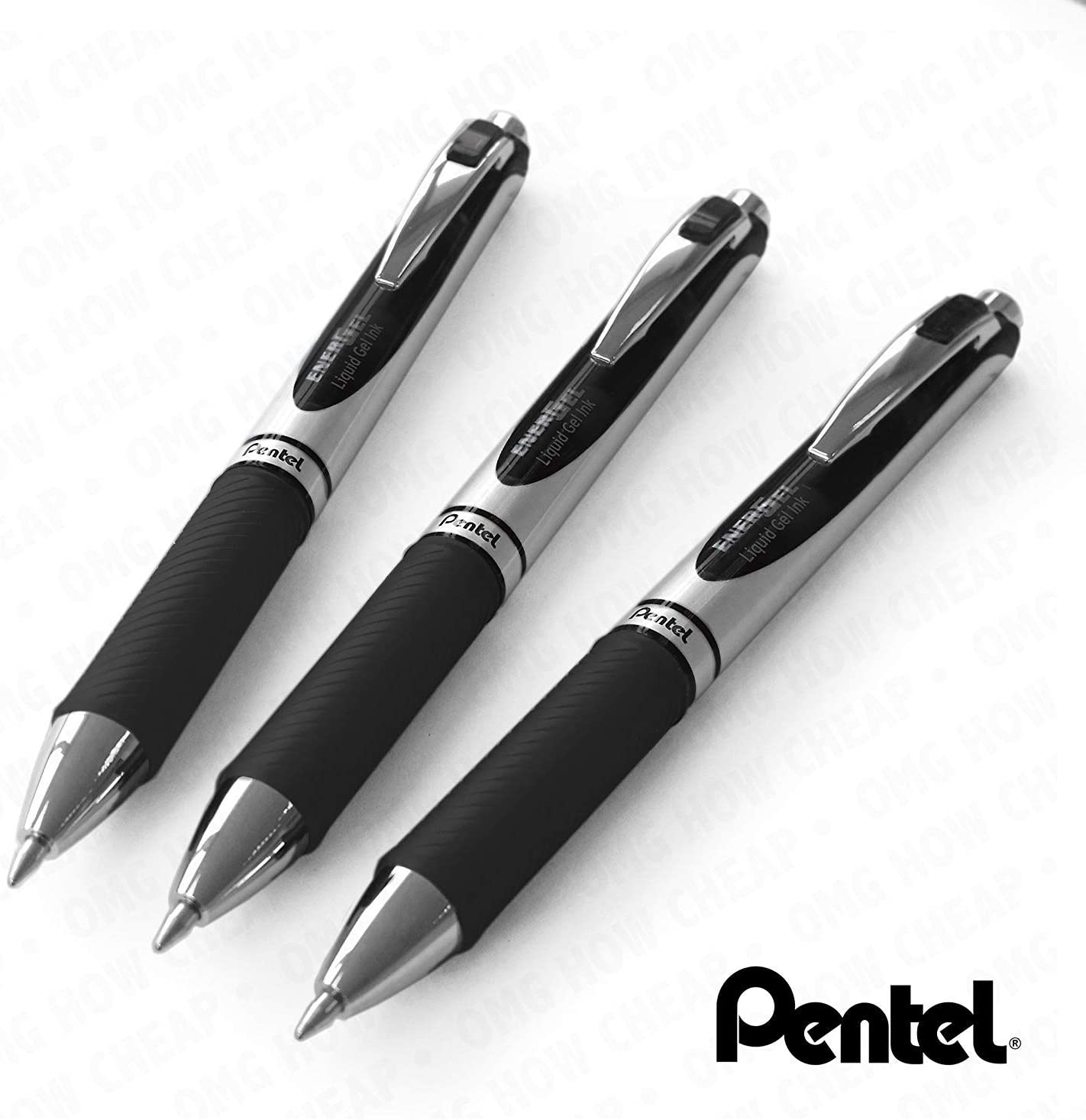 Pentel EnerGel XM BL77 - Retractable Liquid Gel Ink Pen - 0.7mm - 54% Recycled - In Pillow Packaging - Pack of 3 - Black