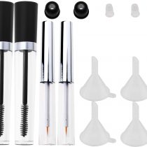 2 pcs 8ml Empty Mascara Tube Eyebrow Serum Tube with Wand, 2 pcs 7ml Eyeliner Container Vial Bottle with Rubber Inserts and Funnels Cosmetic Bottle Kit for Castor Oil, DIY Mascara, DIY Eyelash Serum