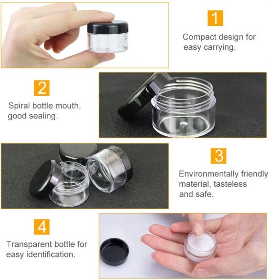 GOLRISEN Cosmetic Container,12pcs Plastic Travel Jars,with Black Screw Lids 15ml Sample Containers Pots Bottles and 6pcs Spatulas for DIY Travel Makeup Creams/Powder/Mineral Make Up Cosmetic - Image 3