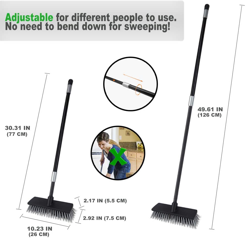 Push Broom Indoor Outdoor Floor Scrub Brush, Stiff Bristles with 49.6