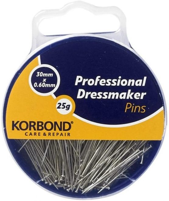 Korbond Professional Pins 25g – Extra Fine-Quilting, Sewing, Project Work, Soft Furnishings, Dressmaking, Tailoring, Needlecraft, Applique – Handy Storage Case, Silver