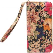 Boshiho Women's Cork Leather Wallet: Ecological & Vegan Women's Zipper Purse Cork Vegan Purse Gift for Ladies with Gift Box (Multi Flower cork1)