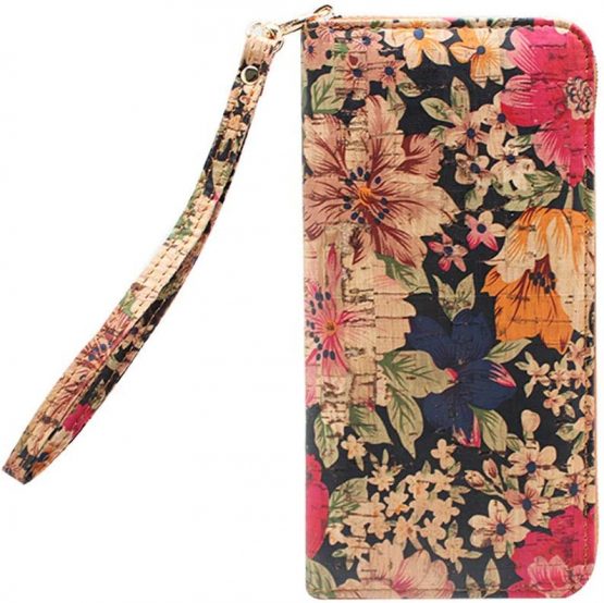 Boshiho Women's Cork Leather Wallet: Ecological & Vegan Women's Zipper Purse Cork Vegan Purse Gift for Ladies with Gift Box (Multi Flower cork1)