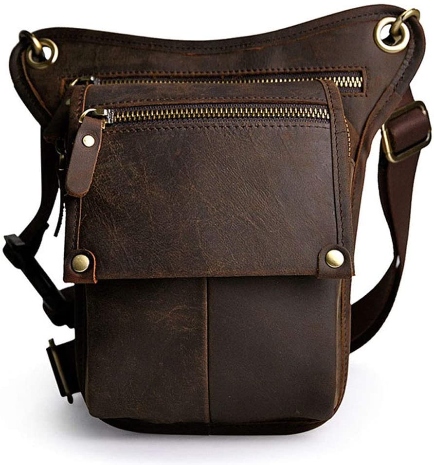 Xieben Leather Drop Leg Bag for Men Women Motorcycle Bike Riding Cycling Multi-Purpose Thigh Waist Fanny Pack Travel Hiking Sports Camping Pouch Deep Brown