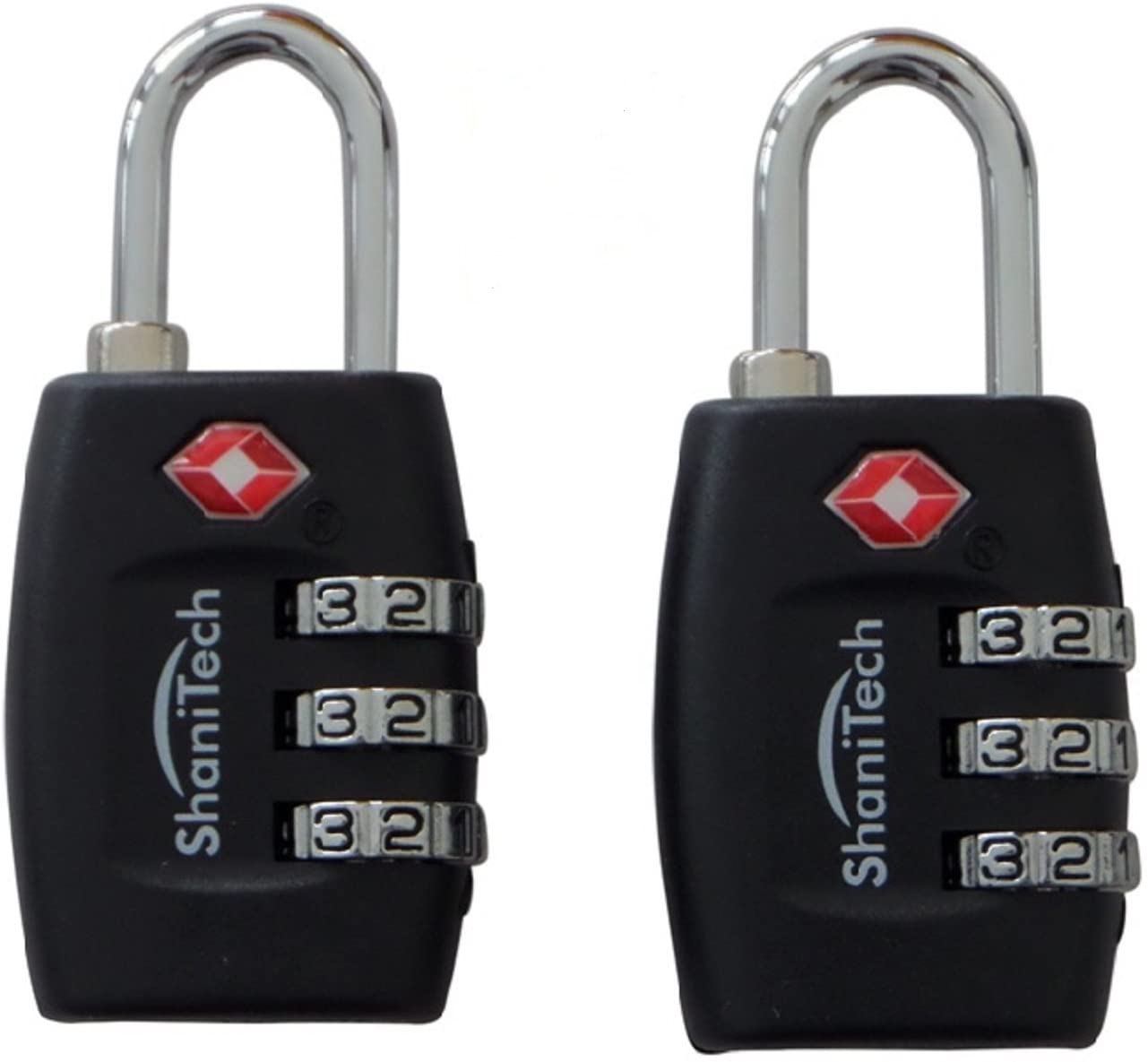 ShaniTech UK Pack of 2 TSA 3 Digit Combination Travel Suitcase Luggage Bag Code Lock - Black