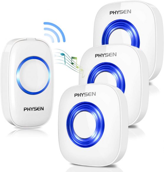 Wireless Doorbell,PHYSEN Wireless Door Bell Door Chime with 1 Push Button & 3 Plug in Receivers,1000 Feet Wireless Range,58 Chimes,5 Adjustable Volume Levels,Mute Mode,Fit for Home/Office/Store,White