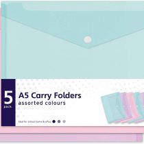 5 Assorted Pastel Colour A5 Document Stud Wallets Plastic Carry Popper Folder Pink Aqua