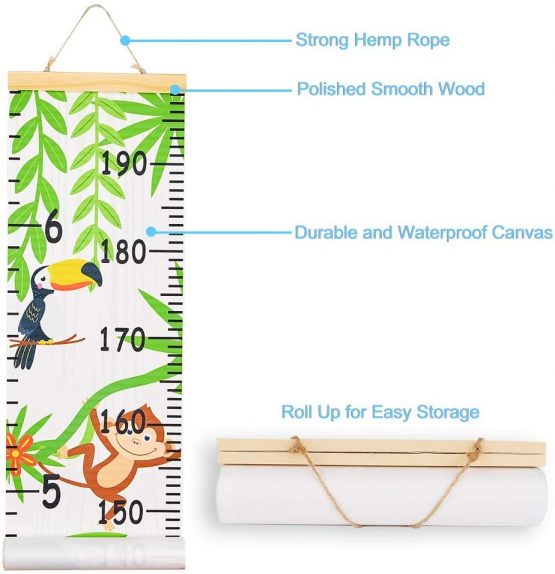 Beinou Wall Height Chart Growth Chart for Kids Wooden Wall Ruler 7.9'' x 79'' Canvas Height Measurement Wall Decor Hanging Height Measure for Baby Girls Boys Toddler Bedroom, Forest Animals - Image 4