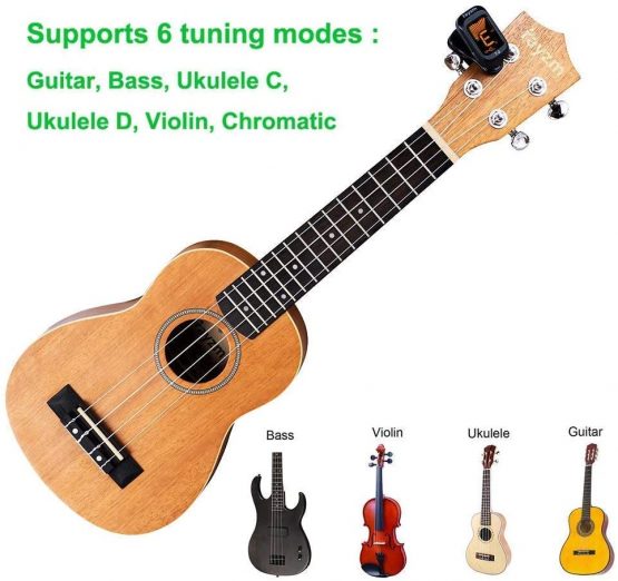 Rayzm Guitar Tuner, Clip-on Tuner for Chromatic/Guitar/Bass/Ukulele/Violin, Large Note Name on Clear LCD Screen for Easy Reading, Calibrated Pitch, Battery Included, Auto Power Off - Image 4
