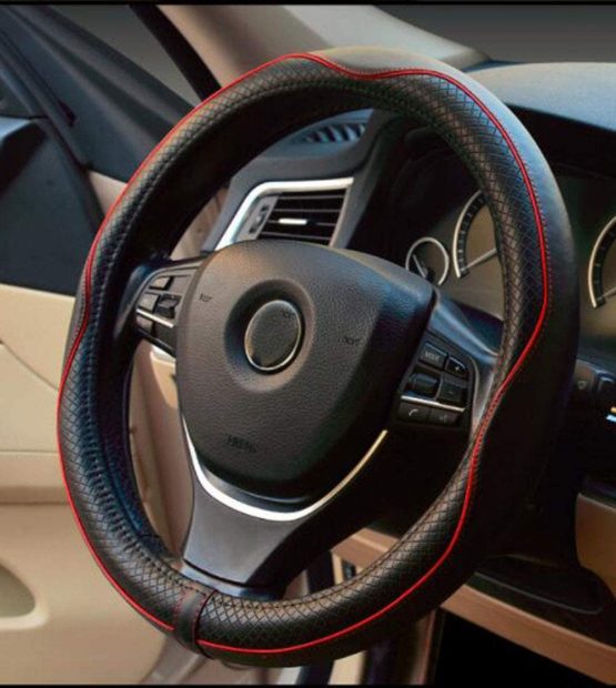 Istn Microfiber Leather Car Steering Wheel Cover Universal 15 inch/38CM Breathable Anti-slip Protector for Auto/Truck/SUV/Van (Black Red) - Image 3