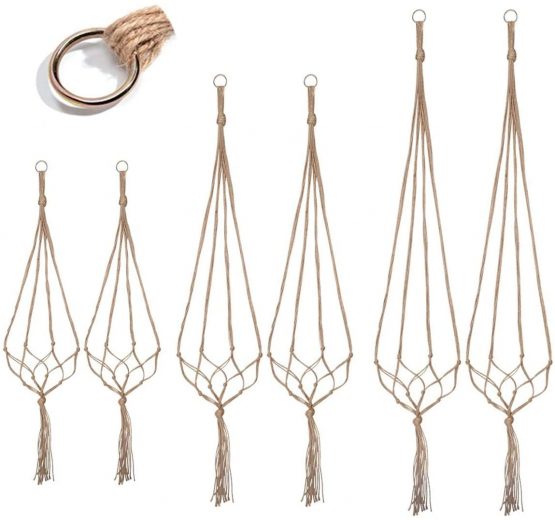 Macrame Plant Hangers Holder 6 Packs Indoor Outdoor Hanging Planter Basket Rope Flower Pot Holder Jute Rope Plants Hangers Garden Home Decorations and Space Saving