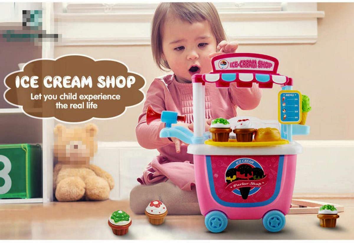 ZCOINS Funny Outdoor Children Ice Cream Cart Shop Toy, Pretend Play Set
