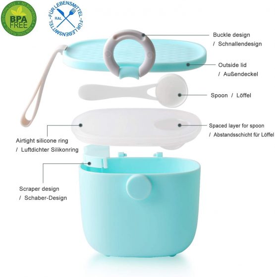 Milk Powder Dispenser, Termichy Formula Dispenser, 500ml Airtight Portable Milk Powder Container for Travel Feeding, with Leveler and Spoon(1 pc, Blue) - Image 2