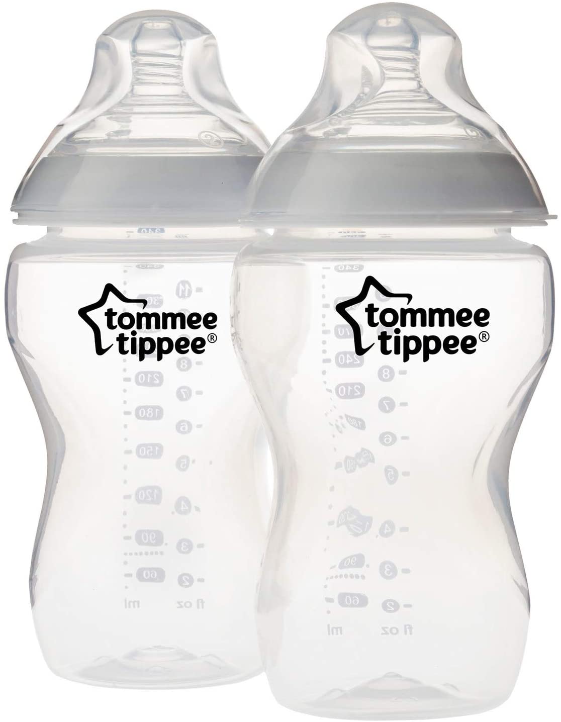 Tommee Tippee Closer to Nature Baby Bottles, Medium Flow Breast-Like Teat with Anti-Colic Valve, 340ml, Pack of 2, Clear