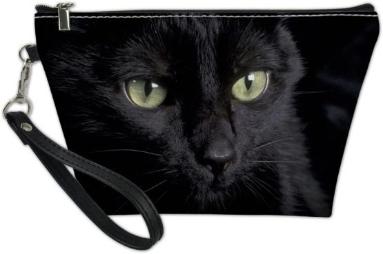 Showudesigns Black Cat Leather Makeup Bag for Women Toiletry Kit Organizer Pouch with Zipper
