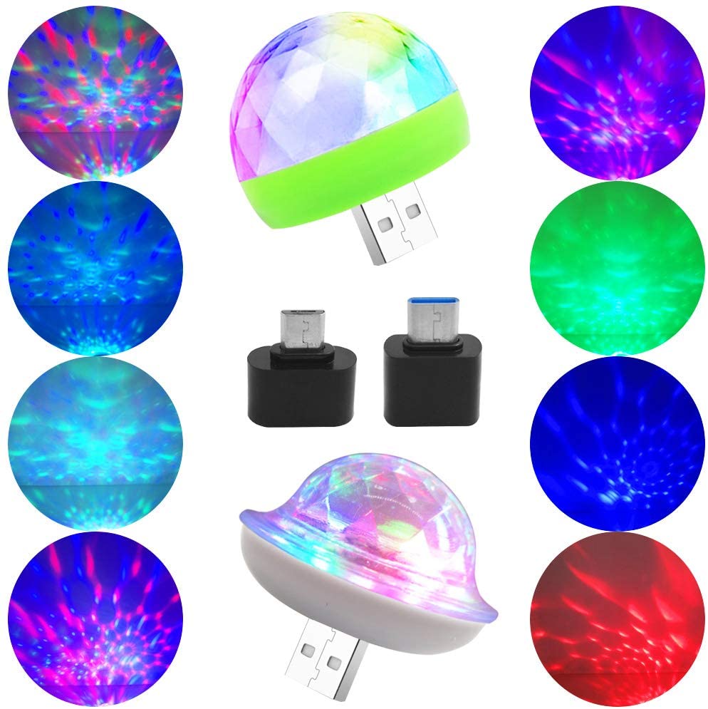 AFUNTA 2pcs USB Lights Mini Disco Balls with Type C to USB and Micro to