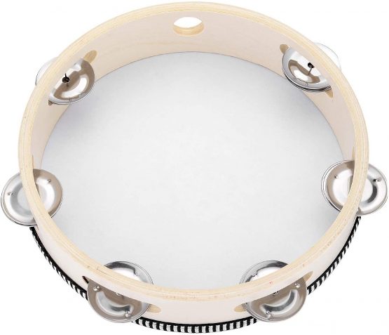 Tambourine for Church 8 inch Hand Held Drum Bell Birch Metal Jingles Percussion Musical Educational Instrument for KTV Party Kids Games by Musfunny (8 inch)