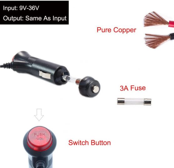 REARMASTER 3M 12V/24V Car Cigarette Lighter Power Supply Adapter Male Plug Extension Cable with Switch Button DC 5.5mm x 2.1mm/DC 2.5mm x 0.7mm/DC 3.5mm x 1.35mm - Image 2