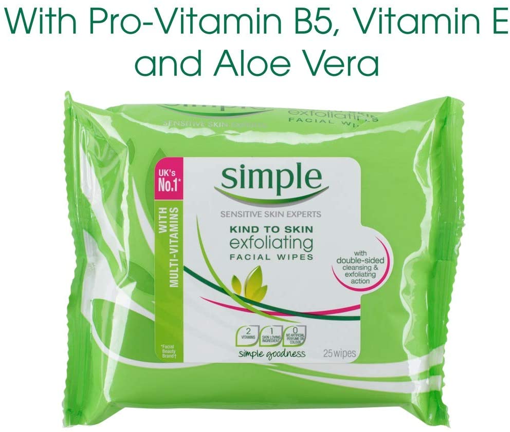 Simple Kind to Skin Exfoliating Facial Wipes 25 Pieces Pack of 6, 25 count (Pack of 6) - Image 3