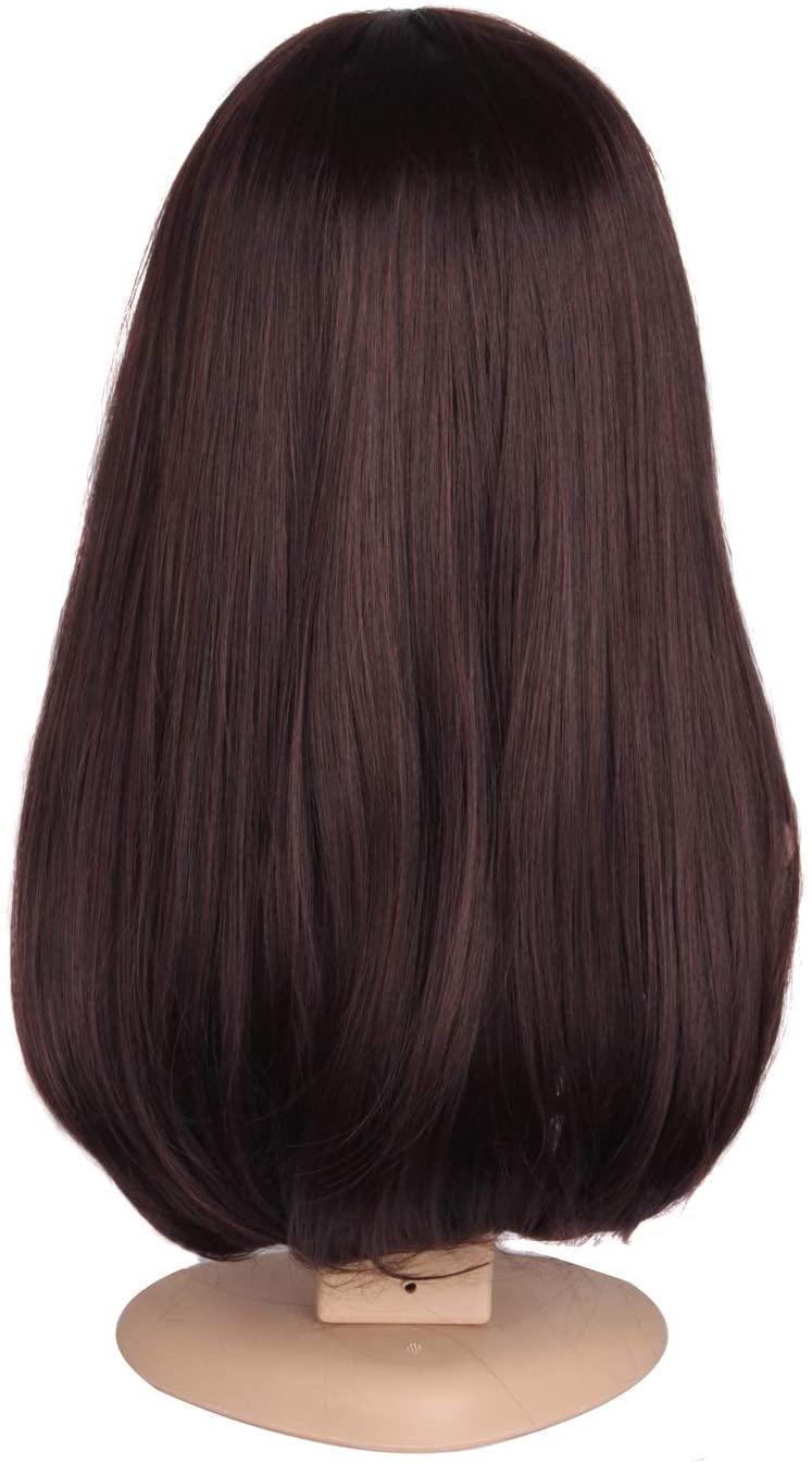 MapofBeauty Flat Bangs and Straight Hair Slightly Curled Wig (Dark Brown) - Image 4