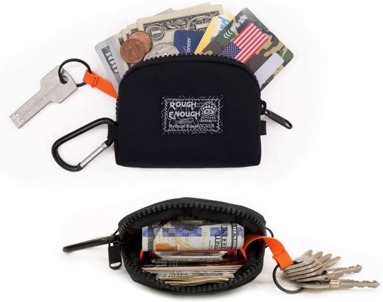 Rough Enough Key Holder Credit Card Holder Wallet Small Coin Purse for men women with Carabiner Clip Keychain Organiser Pouch Bag Black - Image 2