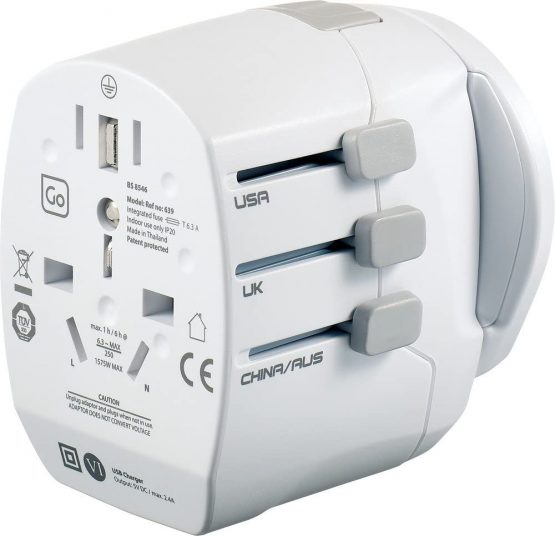 Go Travel Earthed Worldwide Adaptor - Compact Universal Worldwide Adapter with Twin USB (Ref 639) - Image 2