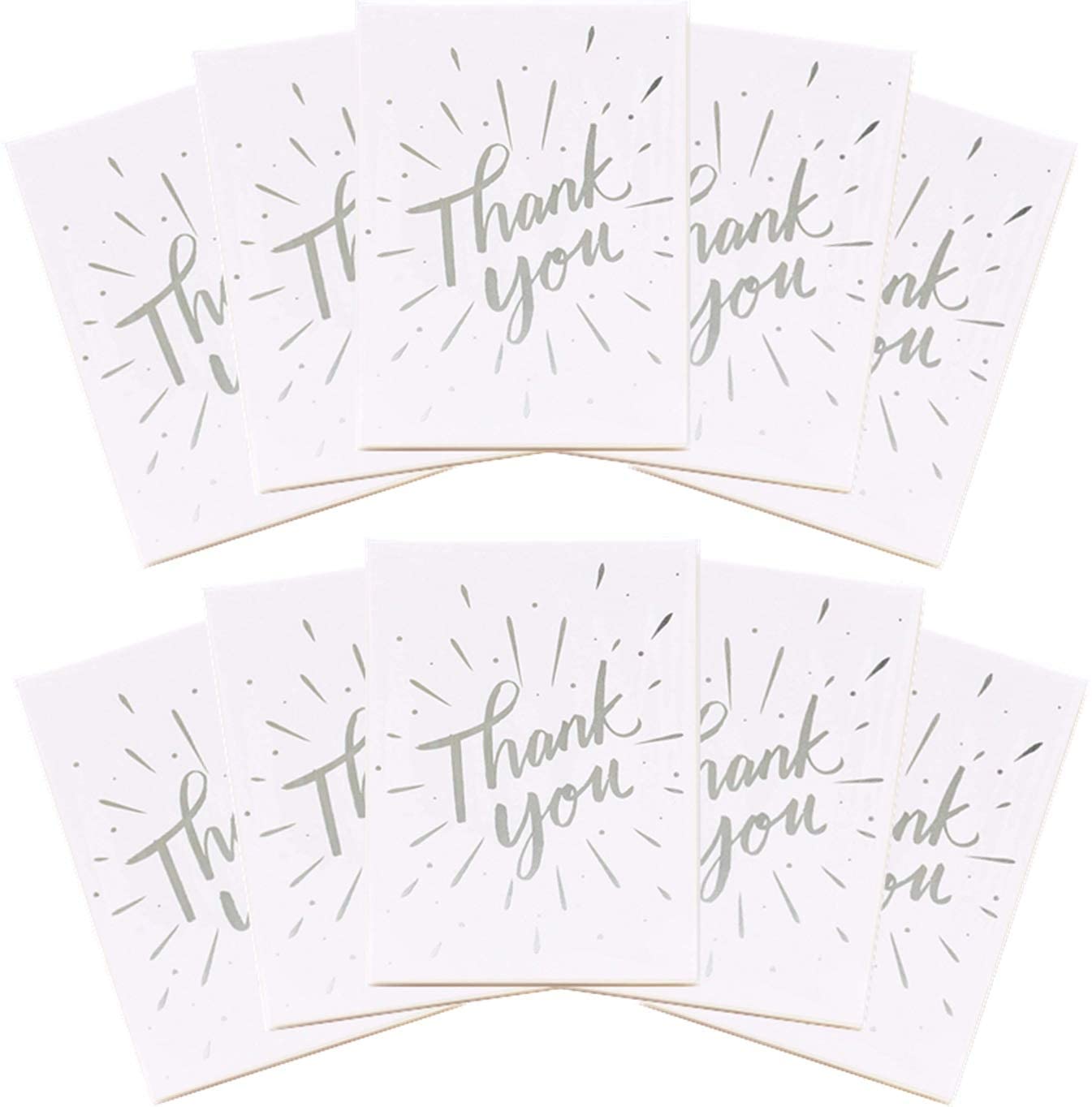 Multipack of 10 Thank You Cards - Thoughtful Cards - Silver Foil Lettering Design, 109mm x 148mm