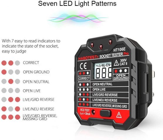 QUILLE Socket Tester Mains Outlet Tester with LCD Display Neutral Live Earth Wire Testing RCD Test - UK Plug - Image 4
