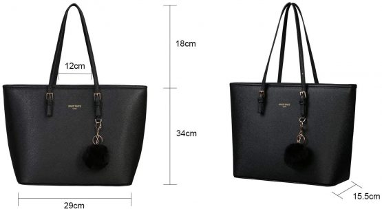 URAQT Women Handbag Tote Bag, 15.6 InchPU Leather Shoulder Bag Laptop Bags with Adjustable Handle, Lightweight Stylish Designer Large Black Handbags for School Work Travel - Image 3