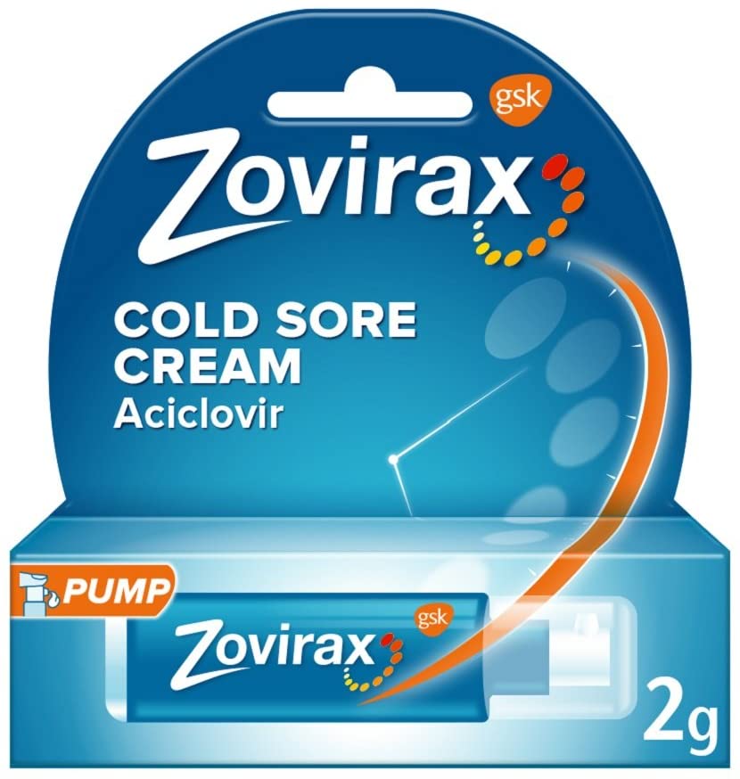 Zovirax Cold Sore Cream for Lips with Aciclovir, Cold Sore Cream Treatment, Pain Relief, Pump 2g, Multicolour, 2 g (Pack of 1)