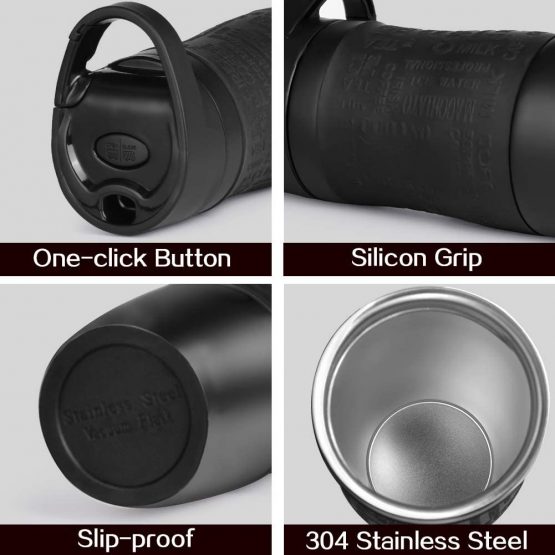 Opard Travel Mug Leakproof 350ml(12oz) Double-Walled Vacuum Insulated Stainless Steel Coffee Mug BPA Free for Men and Women (Black) - Image 3