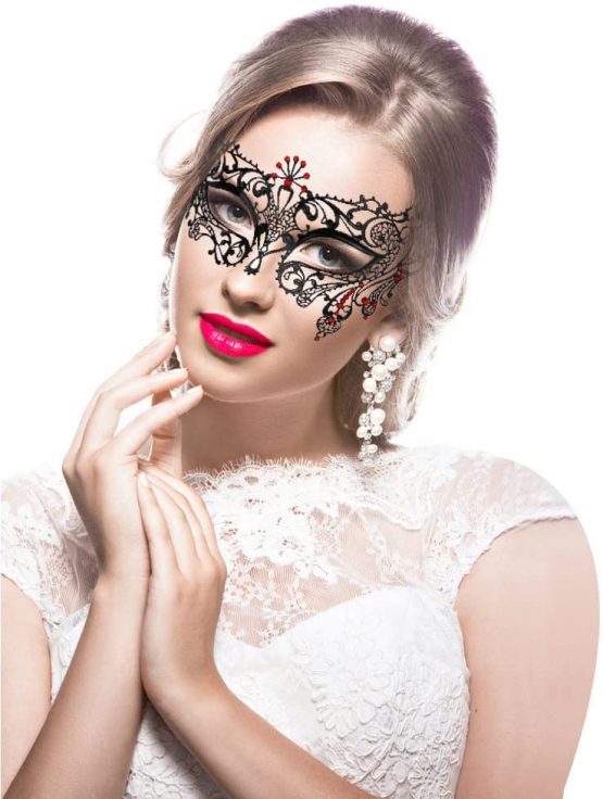 Thmyo Halloween Mask Mask Laser Cut Metal Women's Masquerade Mask Venetian Mask (Black+red) - Image 3