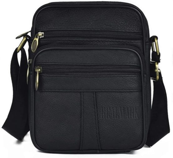 Realmark Men`s Genuine Leather Crossbody Bag Messenger Shoulder Bag Business Purse Bag