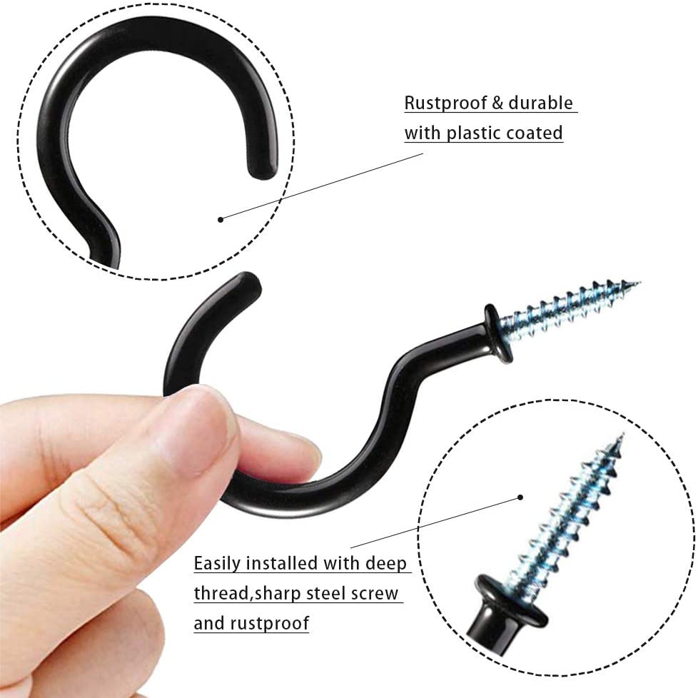 Screw Hooks Heavy Duty, 53 Pcs(5 Sizes) Vinyl Coated Metal Cup Hook