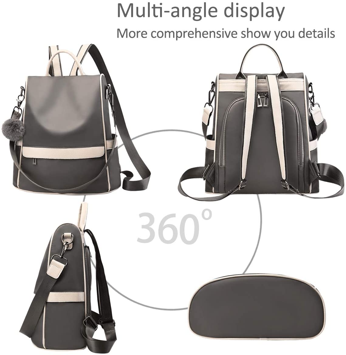 NICOLE&DORIS Women Fashion Backpack Handbag Ladies Shoulder Bag Nylon Rucksack Anti-Theft Daypack Girls Waterproof School Bag White A - Image 4