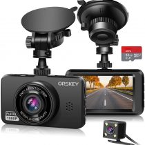 ORSKEY Dash Cam for Cars Front and Rear and SD Card Included 1080P Full HD In Car Camera Dual Lens Dashcam for Cars 170 Wide Angle Sony Sensor with Loop Recording and G-sensor