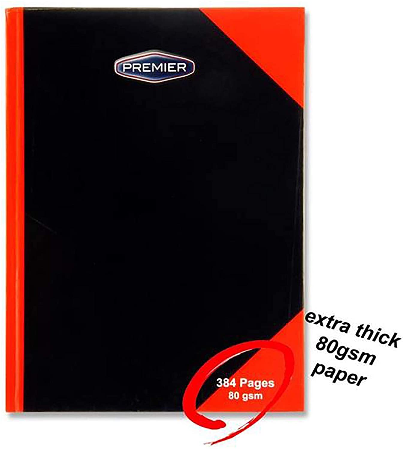 Premier Stationery A4 Hardcover Notebook. 384 Pages., Black/Red, S2872415