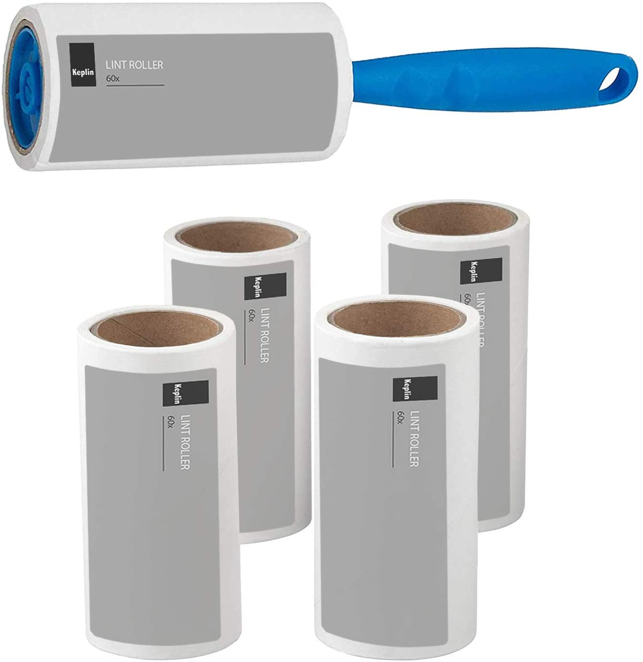 KEPLIN Lint Roller, 5 Sticky Replacement Heads with 1 Handle, Total 300 Easy Peel Sheets, Quickly Removes Animal Fur