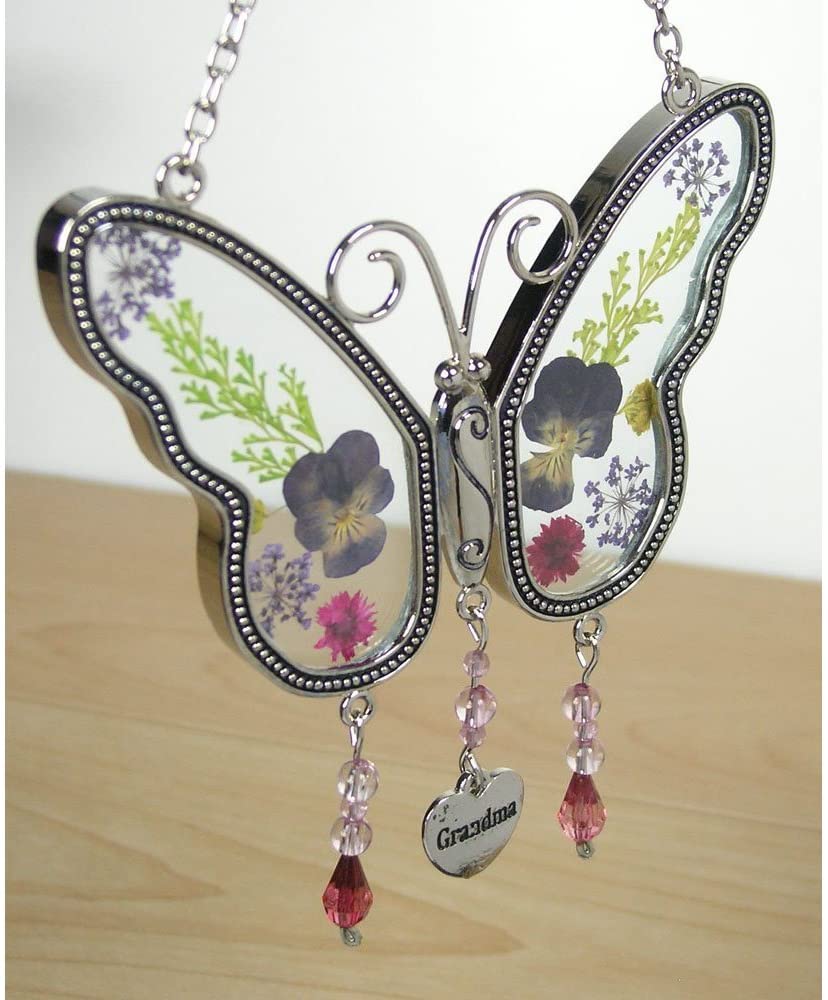 KAKA Store Grandma Butterfly Suncatcher Wind Chimes with Pressed Flower Wings Grandma Mother Day's Butterfly Home Garden Decoration Decor - Image 3