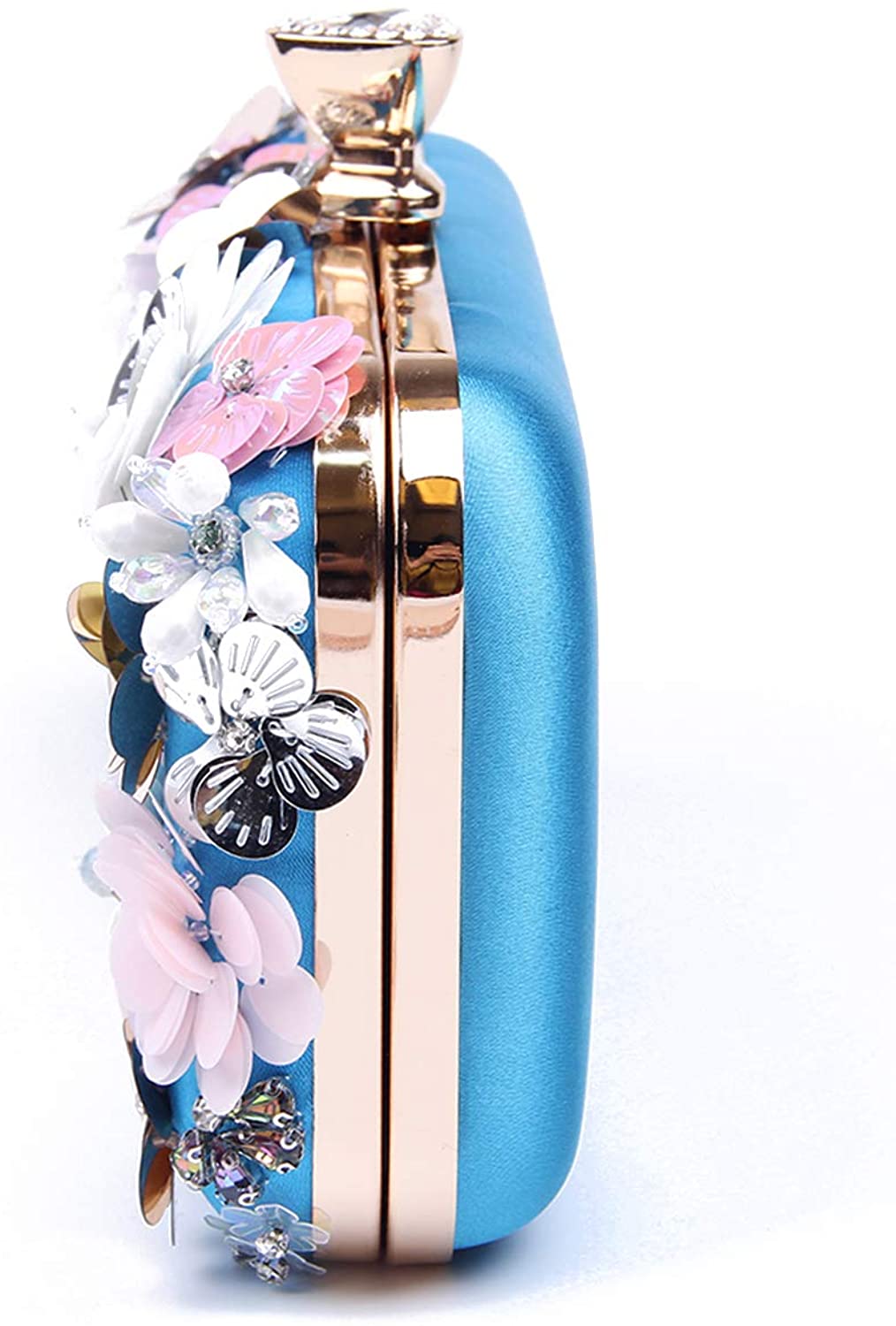 Jywmsc Women Clutches Flower Evening Handbag Chain Strap Shoulder Bag, Blue - Image 2
