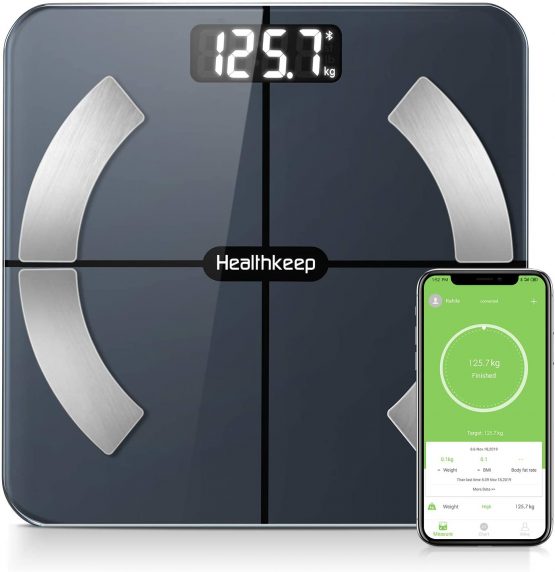 HEALTHKEEP Scales for Body Weight, Bathroom Weighing Scale for Body Weight Stones and Pounds, with BMI Scales Muscle Weighing Composition Analyzer Bluetooth High Precision Senor (396 lbs / 28 St)