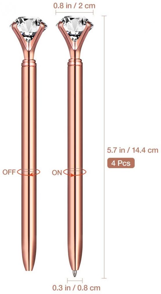 NUOLUX 4Pcs Rose Gold Pen with Big Diamond Crystal Metal Ballpoint Pen for School Office Supplies Gifts - Image 3