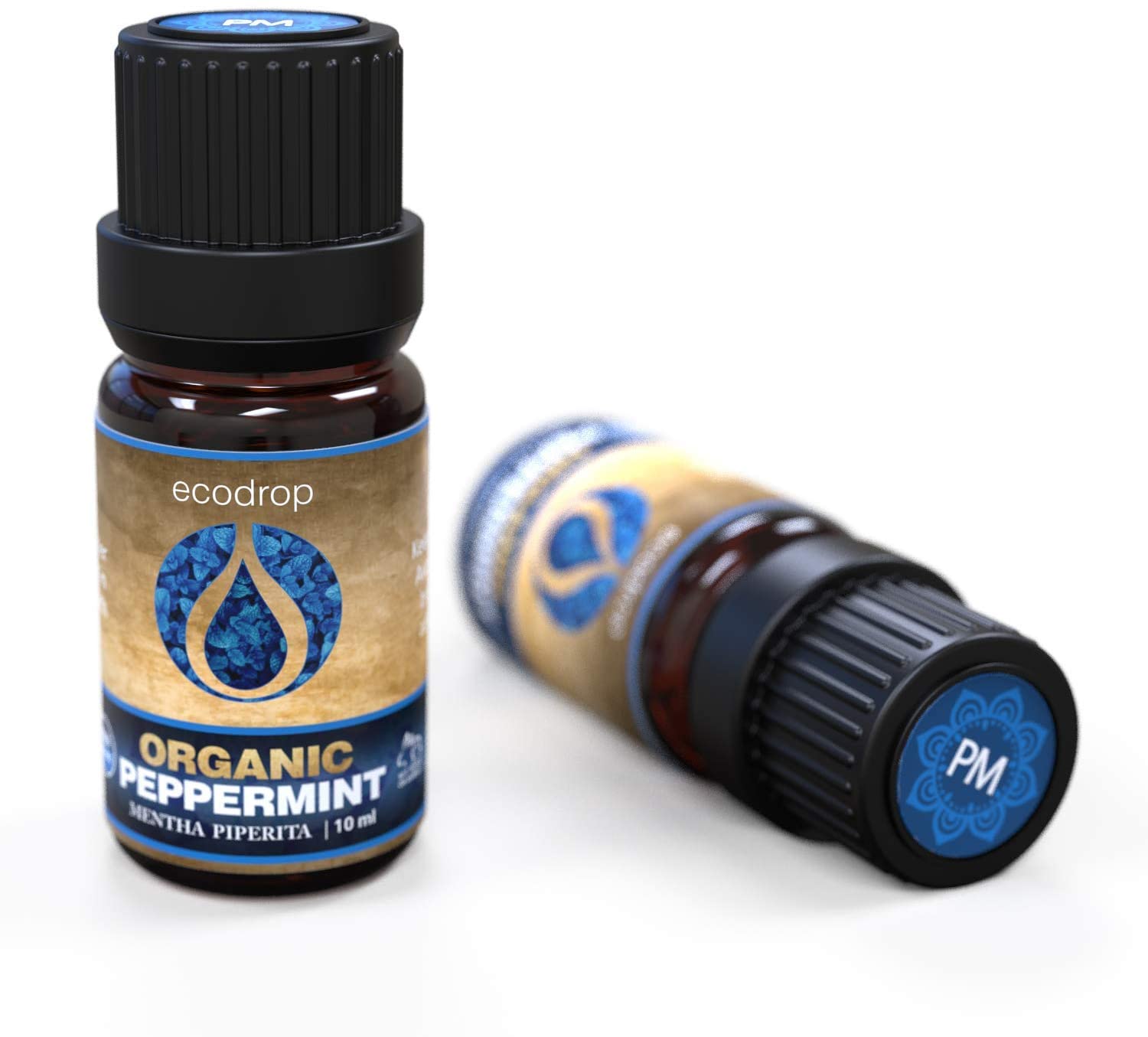 Ecodrop Peppermint Essential Oil I 10ml I Certified Organic and 100% Pure Essential Oils I Natural & Organic for Aromatherapy I Massage Diffusers & Bath