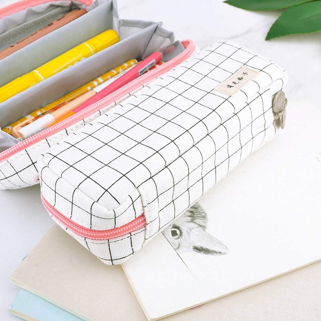 Oyachic Rectangular Pencil Case Plaid Pouch Bag Pen Holder 3 Compartments Stationery Storage Organizer Box for Teen Girls Students School Office - Image 4