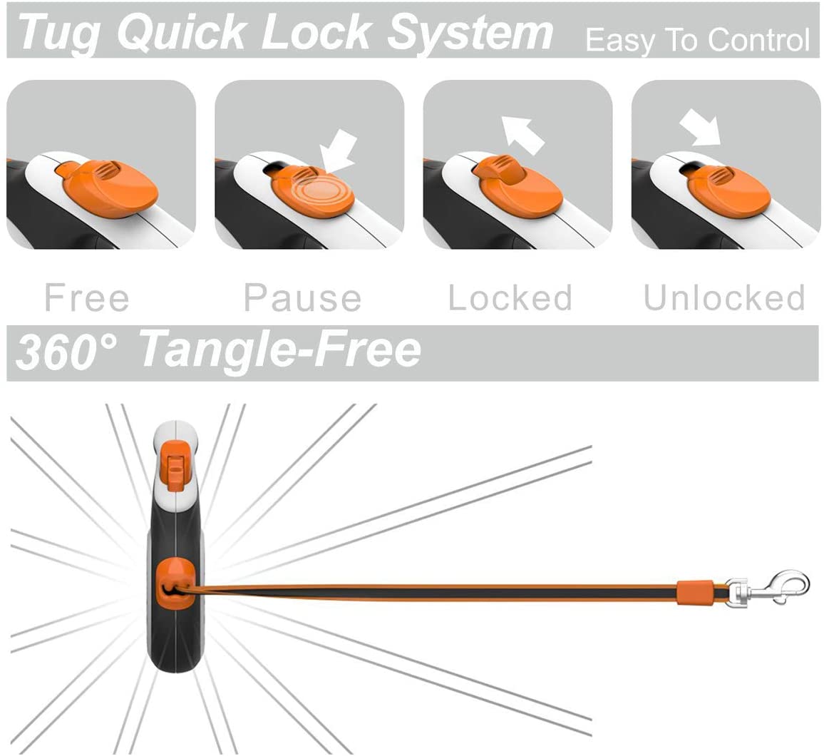 TUG 360° Tangle-Free Retractable Dog Lead for Up to 25 kg Dogs, White/Orange, M (Pack of 1) - Image 4