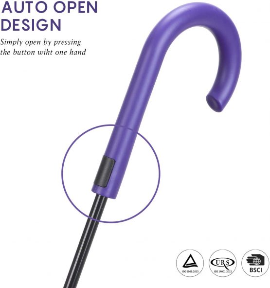 RUMBRELLA Purple UV Stick Umbrella Auto Open UPF 50+ with J Hook Handle 50IN - Image 3